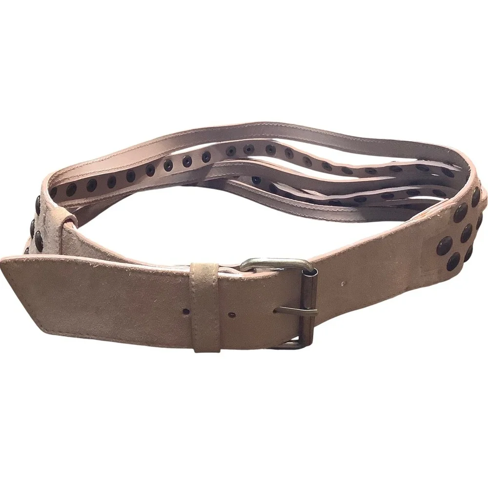 Vtg Pingpong Pink Genuine Leather Studs Multi Strap Cage Waist Belt Women‎ S Y2K